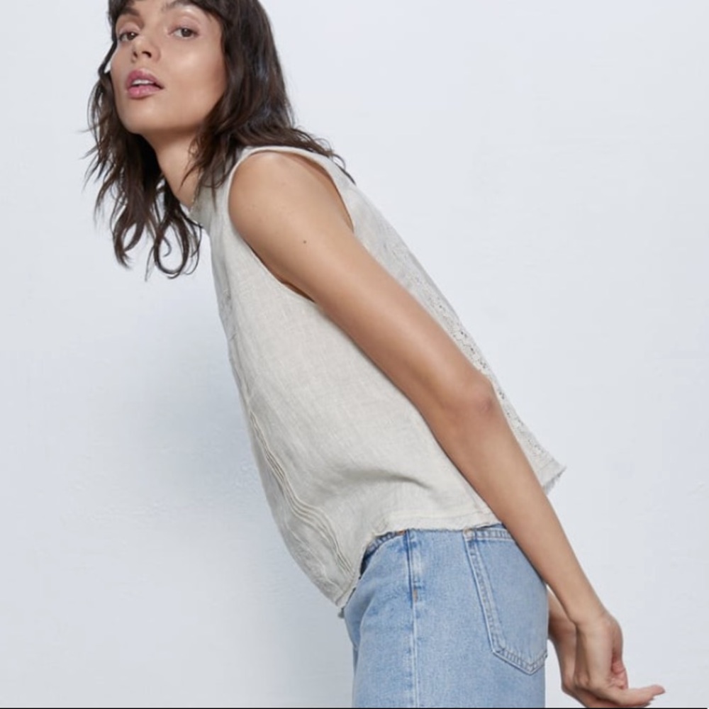 Zara embroidered rustic xs beige top NWT - Picture 2 of 4